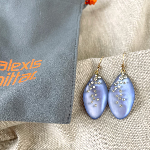 Alexis Bittar periwinkle blue and crystal lucite dangle pierced earrings with pouch - NextStage Vintage
