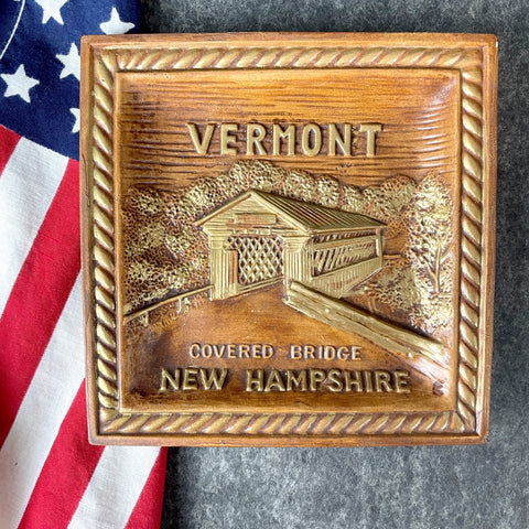 Vermont New Hampshire Covered Bridge decorative plate - vintage 1960s road trip souvenir - NextStage Vintage