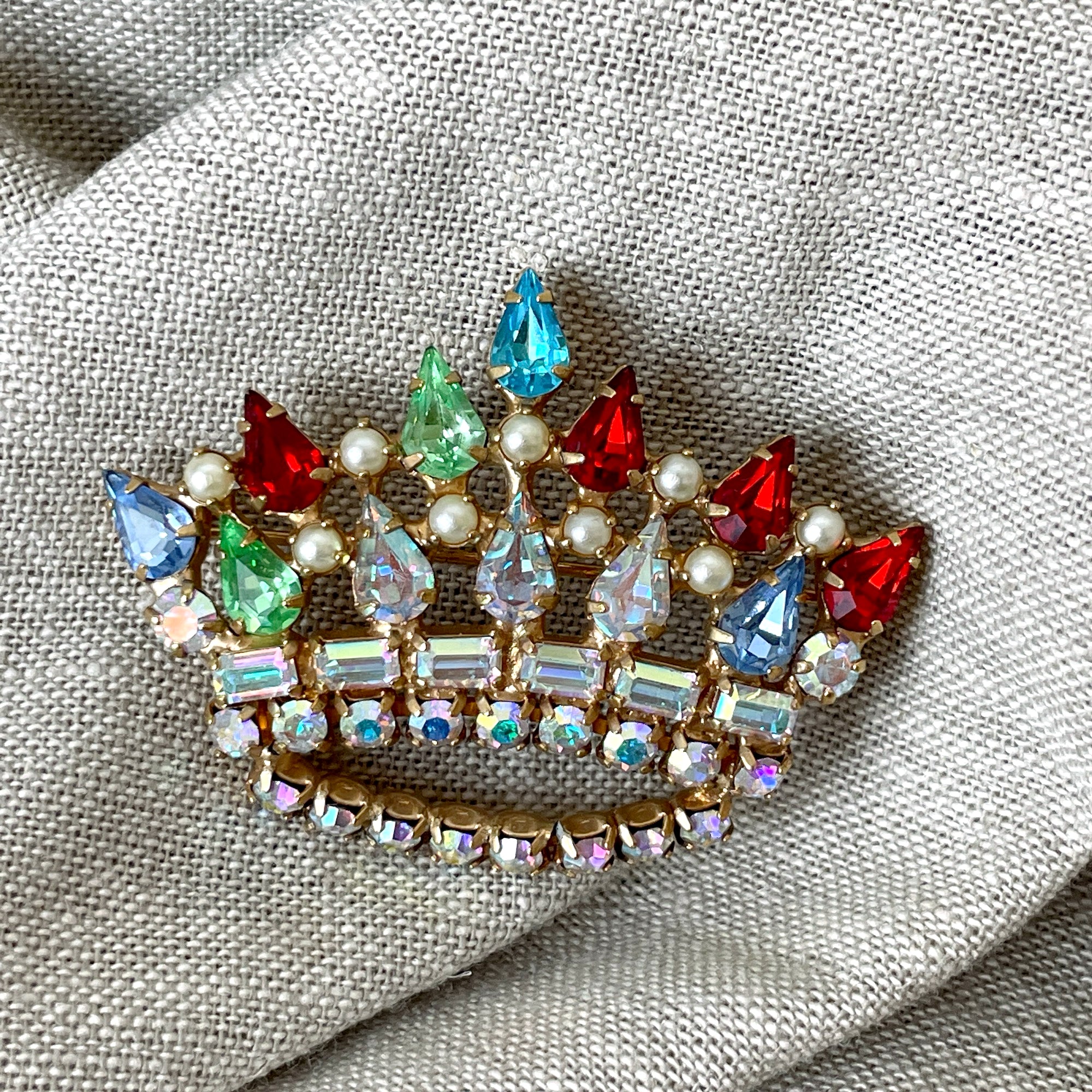 David crown rhinestone brooch vintage 1950s costume jewelry