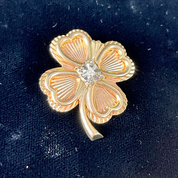 10K Gold Clover and diamond pin - Harris of New York - vintage jewelry - NextStage Vintage