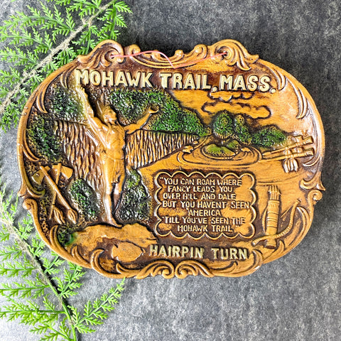 Mohawk Trail Hairpin Turn Massachusetts decorative plate - vintage 1960s road trip souvenir - NextStage Vintage