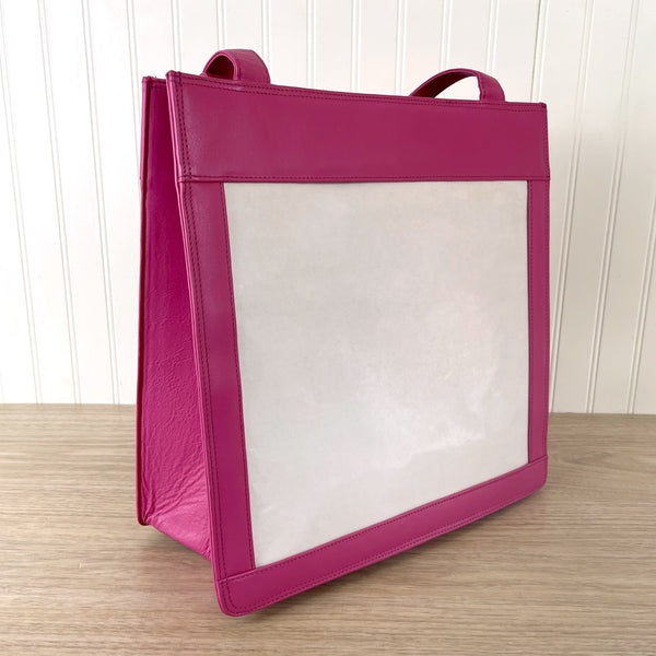 Selffinishing needlepoint tote pink leather by Stirling Cases NextStage Vintage