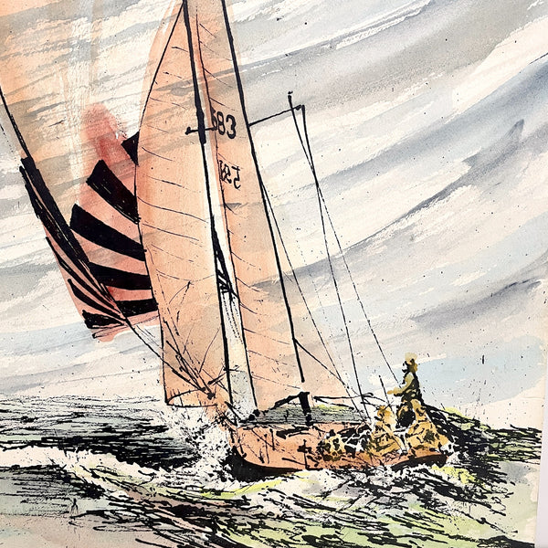 1970s Sailing silkscreen print by C. Ray Bryan - vintage nautical art - NextStage Vintage