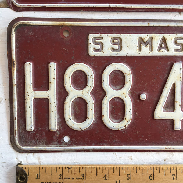 1959 Massachusetts automobile license plates - a pair - number H88-496 - NextStage Vintage
