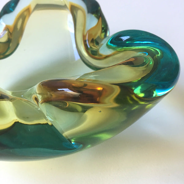 Amber, aqua and clear murano glass bowl - Italian art glass - NextStage Vintage
