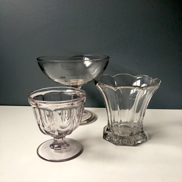 Antique EAPG serving vessels - group of 3 - colorless glass - NextStage Vintage