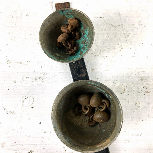 Sleigh bells on a metal strip - 3 graduated bells - 1940s vintage - NextStage Vintage