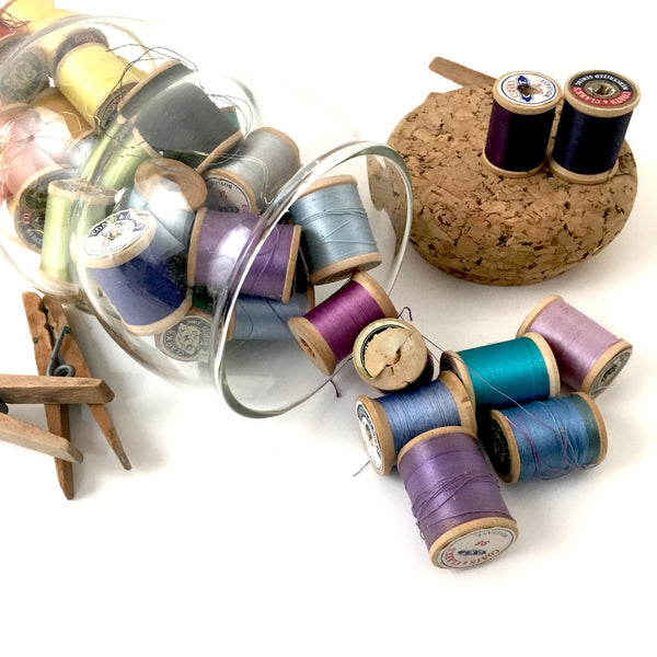 Rainbow thread in a vintage jar - sewing room decor - NextStage Vintage