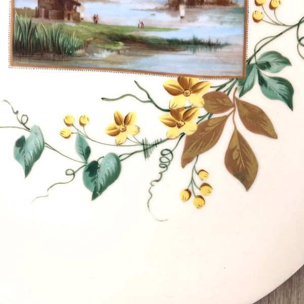 Painted Alps scene plate with flowering vine - vintage decorative plate - NextStage Vintage