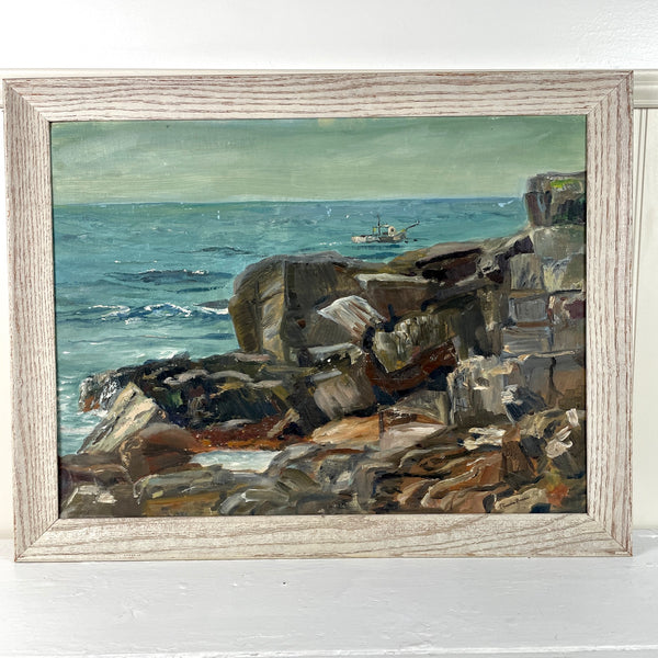 Bailey Island, Maine seascape painting - 1960s vintage art - NextStage Vintage