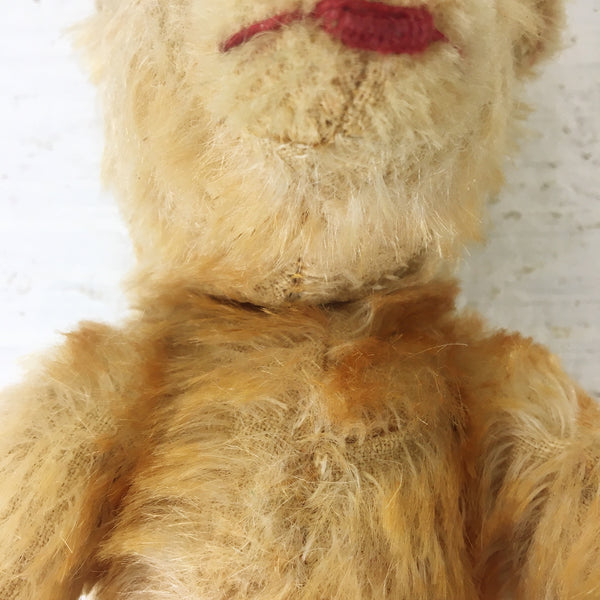 Antique 8" mohair bear - straw stuffed and jointed - turn of the century - NextStage Vintage