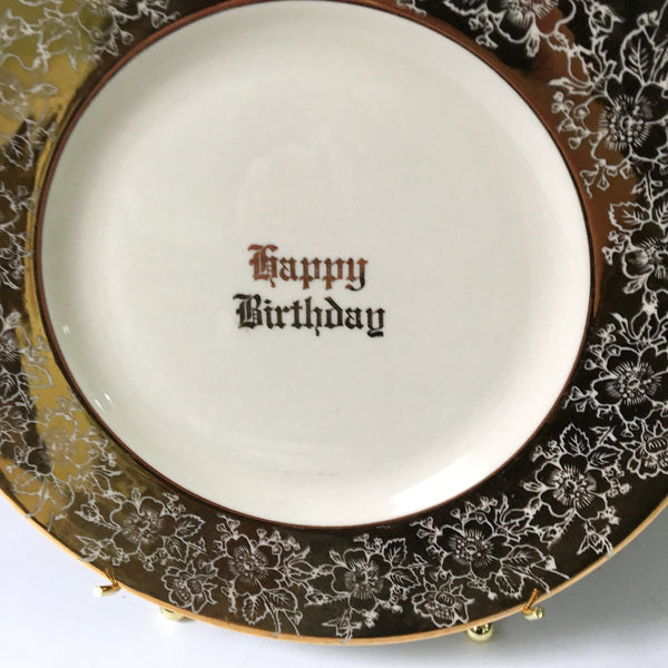 Happy Birthday decorative plate - gold and cream plate wall decor - NextStage Vintage