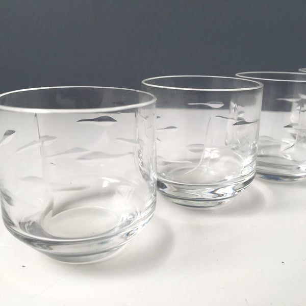 Shot glass set of 6 - cut modernist design - 1980s vintage - NextStage Vintage