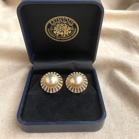 Eximious rhinestone and pearl earrings clip earrings in original box - NextStage Vintage