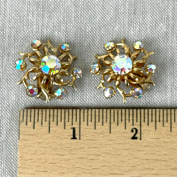 Round floral earrings with AB rhinestones - 1960s vintage - NextStage Vintage