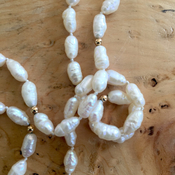 Freshwater pearl and gold beaded necklace - 35" - NextStage Vintage