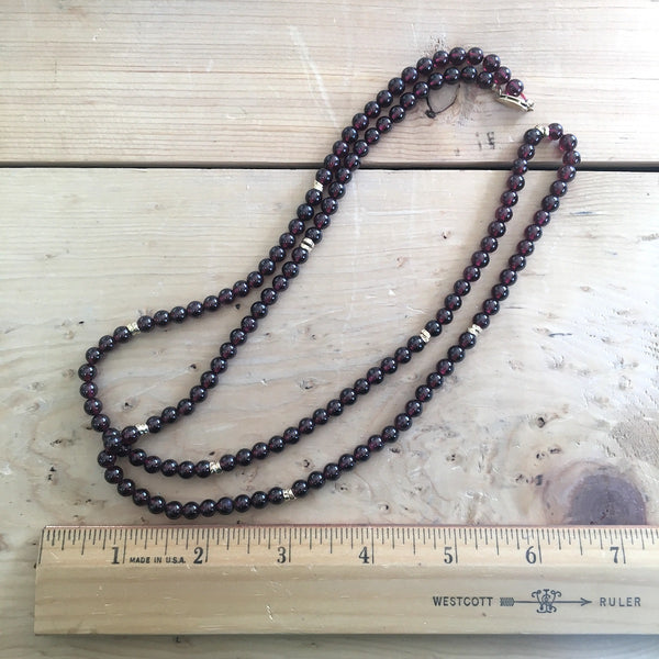 Garnet and gold beaded necklace - 32" - NextStage Vintage