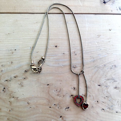 Patricia Locke heart necklace - snake chain with two heart dangles - choker length - NextStage Vintage