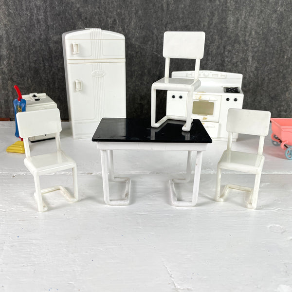 Ideal Dollhouse plastic kitchen - black and white plus extras - NextStage Vintage