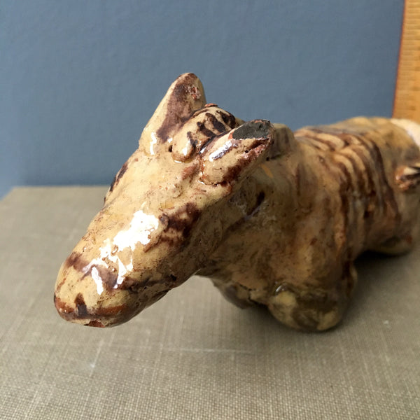 Rustic art pottery laying donkey - vintage ceramic animal - NextStage Vintage