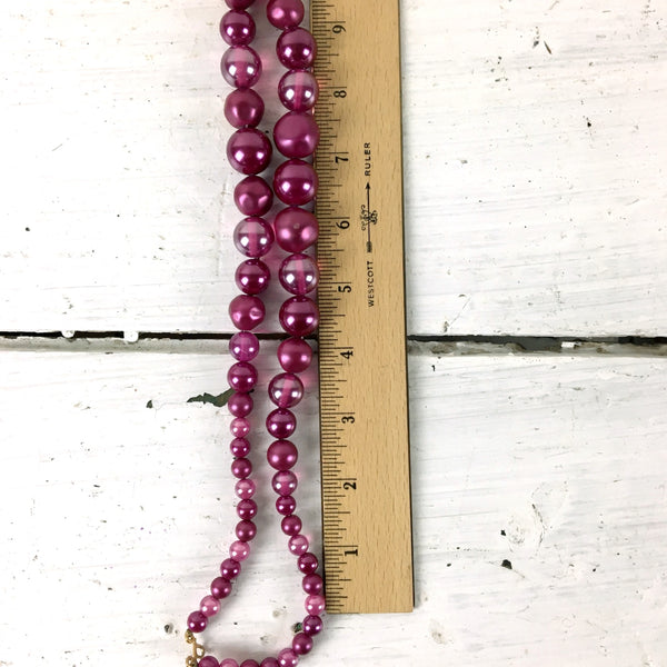 Magenta double strand beaded necklace - 1960s vintage costume jewelry - NextStage Vintage