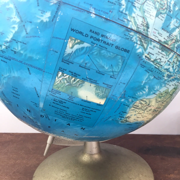 Rand McNally World Portrait Globe - 3D topography - metal stand - 1960s - NextStage Vintage