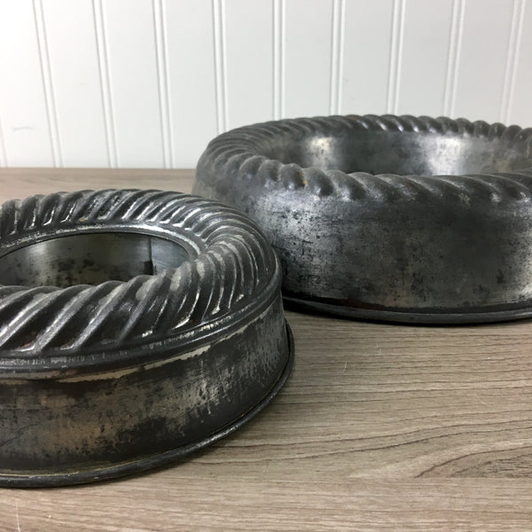 Pair of tinned steel round baking pans with scalloped tops - vintage baking pans - NextStage Vintage