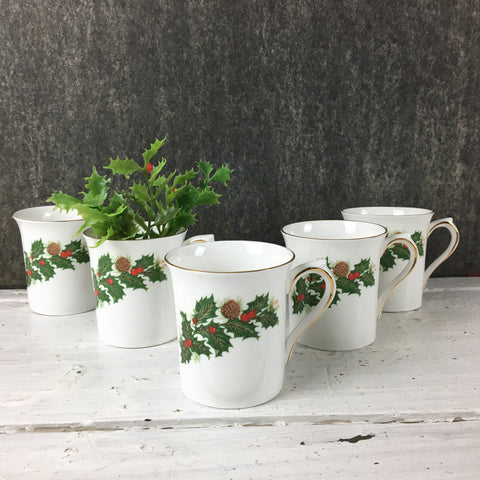 Rosina Yuletide bone china mugs - set of 5 - vintage Christmas china - NextStage Vintage