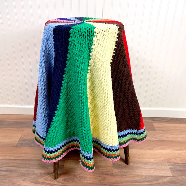 Round crochet afghan of many colors - vintage handmade throw - NextStage Vintage