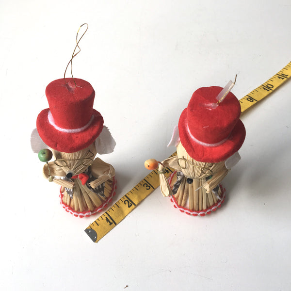 Straw mouse Christmas ornaments - 1980s vintage pair - NextStage Vintage