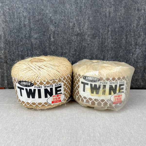 Lobeco white sisal twine - two balls - 1970s vintage packaging - NextStage Vintage