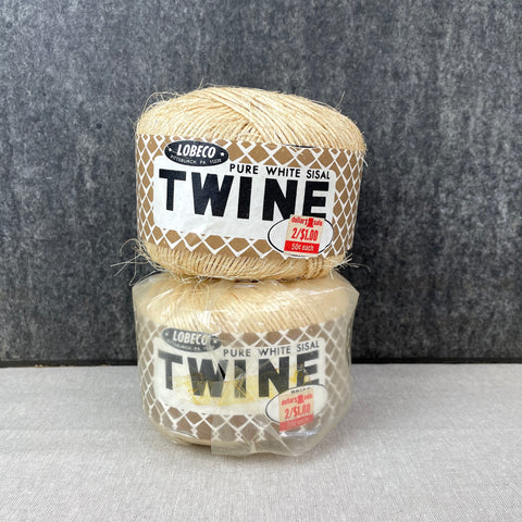Lobeco white sisal twine - two balls - 1970s vintage packaging - NextStage Vintage
