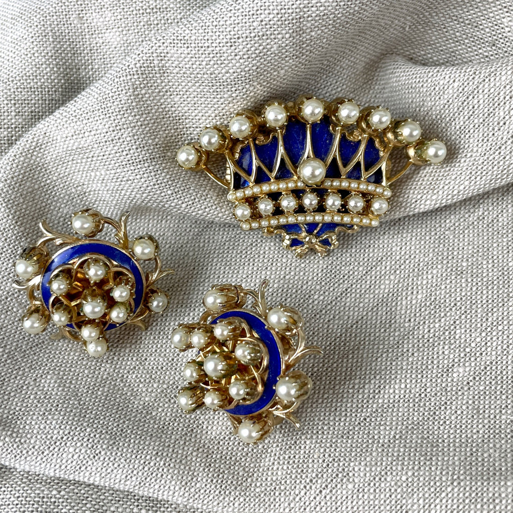 Gold crown brooch and earrings by Accessocraft - 1950s vintage - NextStage Vintage