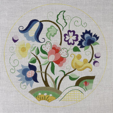 TWNC Jacobean IV Round needlepoint canvas #1066 - NextStage Vintage