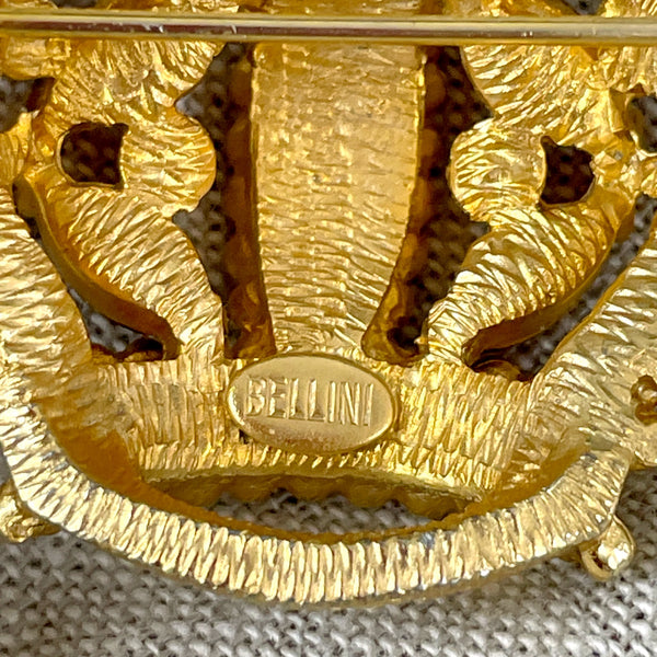Bellini gold king's crown brooch - 1970s vintage costume jewelry - NextStage Vintage