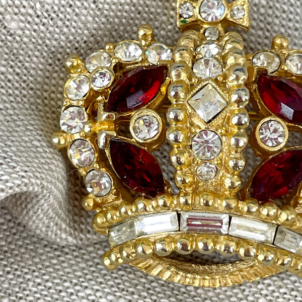 Bellini gold king's crown brooch - 1970s vintage costume jewelry - NextStage Vintage