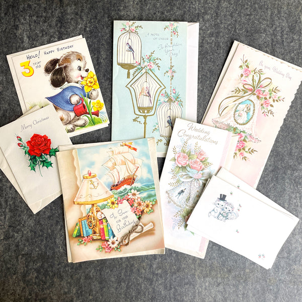 10 Vintage Greeting Cards - wedding, birthday, Christmas - 1950s 60s vintage - unused