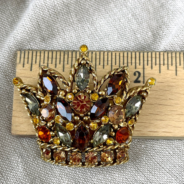 Regency crown brooch with multi colored crystals - 1950s vintage - NextStage Vintage
