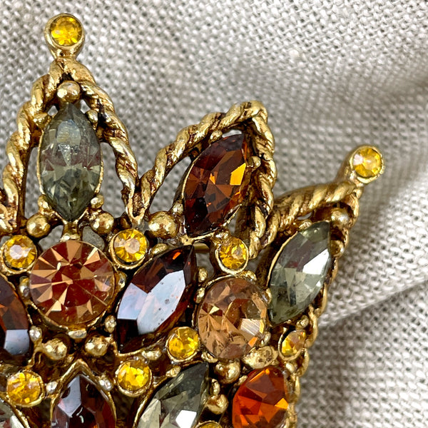 Regency crown brooch with multi colored crystals - 1950s vintage - NextStage Vintage