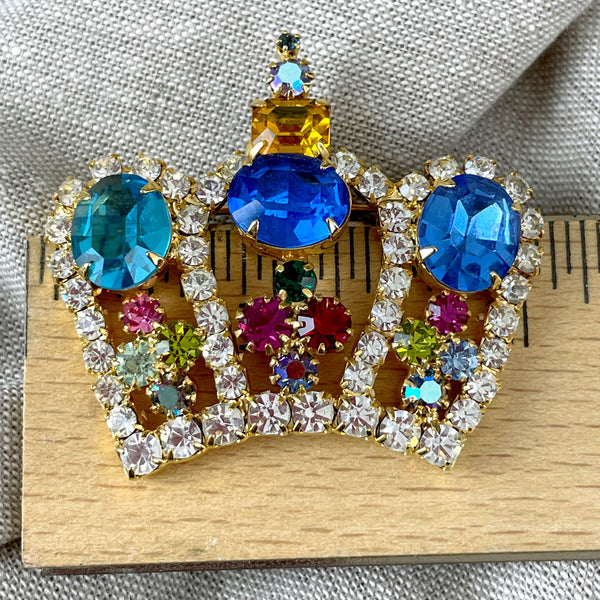 Siluane multi color rhinestone crown brooch - 1990s vintage - NextStage Vintage