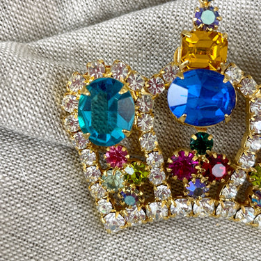 Siluane multi color rhinestone crown brooch - 1990s vintage - NextStage Vintage