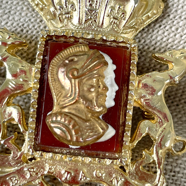 Coro royal crest brooch with knight - 1940s vintage - NextStage Vintage