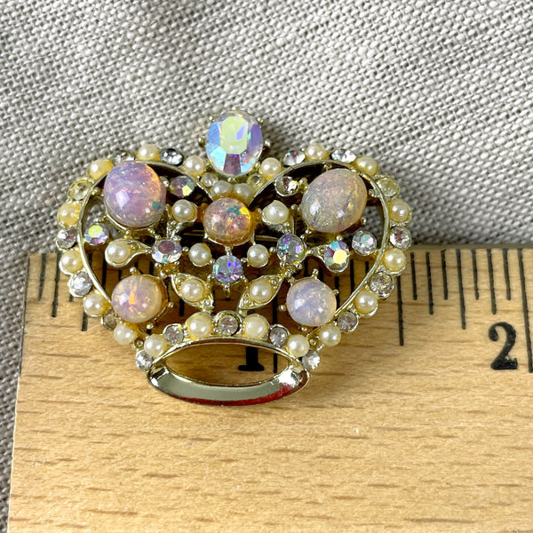 Lisner opals and pearls crown pin - 1960s vintage - NextStage Vintage