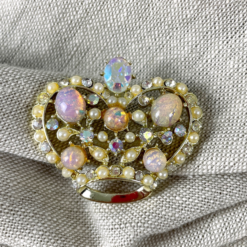 Lisner opals and pearls crown pin - 1960s vintage - NextStage Vintage