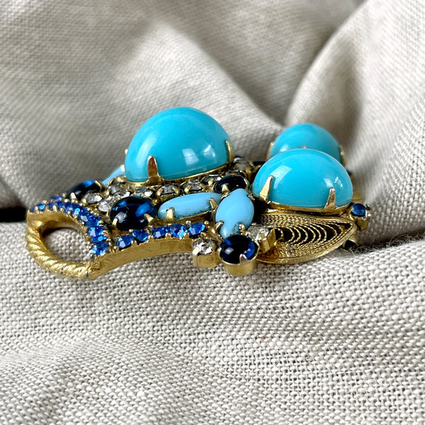 Juliana filagree crown brooch with blue stones - 1960s vintage - NextStage Vintage