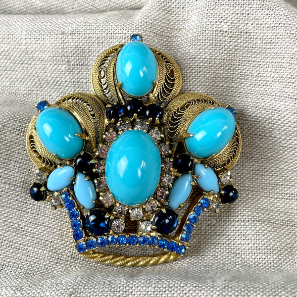 Juliana filagree crown brooch with blue stones - 1960s vintage - NextStage Vintage