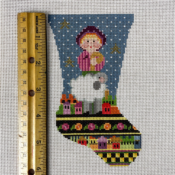 Needle Deeva Shepherd and Lamb Mini Stocking needlepoint canvas #1347B - NextStage Vintage