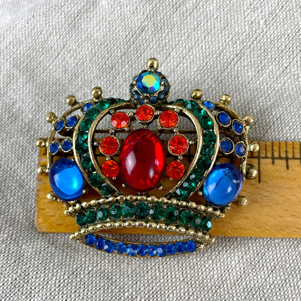 Goldtone royal crown brooch - 1980s costume jewelry - NextStage Vintage