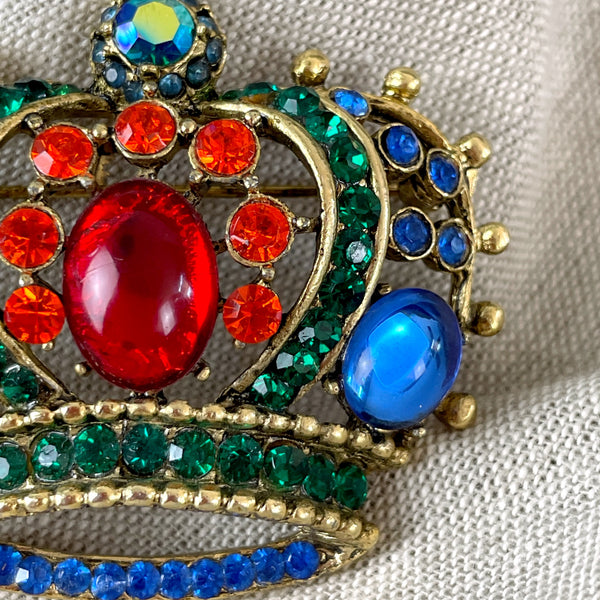 Goldtone royal crown brooch - 1980s costume jewelry - NextStage Vintage