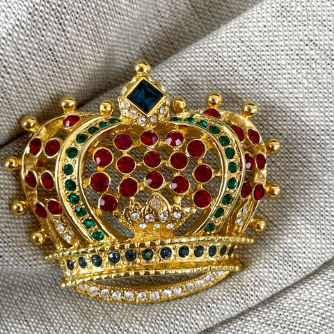 Kenneth Jay Lane rhinestone crown brooch - 1980s vintage